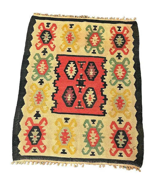 Handmade Vintage Wool Rug Multicolor Geometric Turkish Kilim Design 3'1 x 4' I Got Rugs