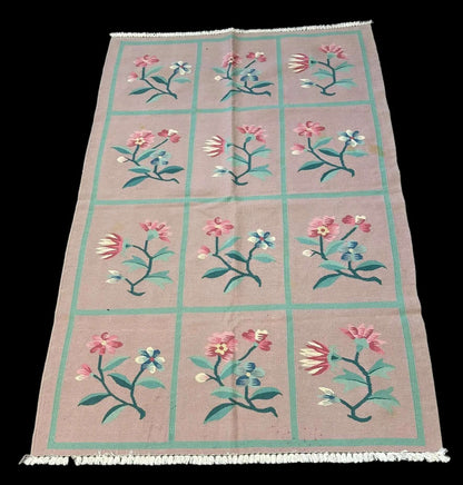 Handmade Vintage Wool Rug Multicolor Indian Kilim Floral Design 4' x 5'10 I Got Rugs Handmade Vintage Wool Rug Multicolor Indian Kilim Floral Design 4' x 5'10 I Got Rugs Handmade Vintage I Got Rugs