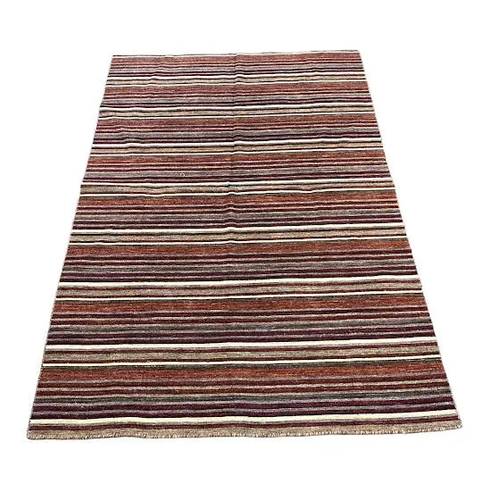 Handmade Vintage Wool Rug Multicolor Striped Persian Kilim 4'7 x 6'5 I Got Rugs