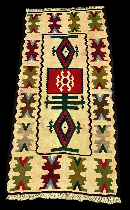 Handmade Vintage Wool Rug Multicolor Turkish Kilim Geometric Design 2'4 x 4'7 I Got Rugs Handmade Vintage Wool Rug Multicolor Turkish Kilim Geometric Design 2'4 x 4'7 I Got Rugs Handmade Vintage I Got Rugs