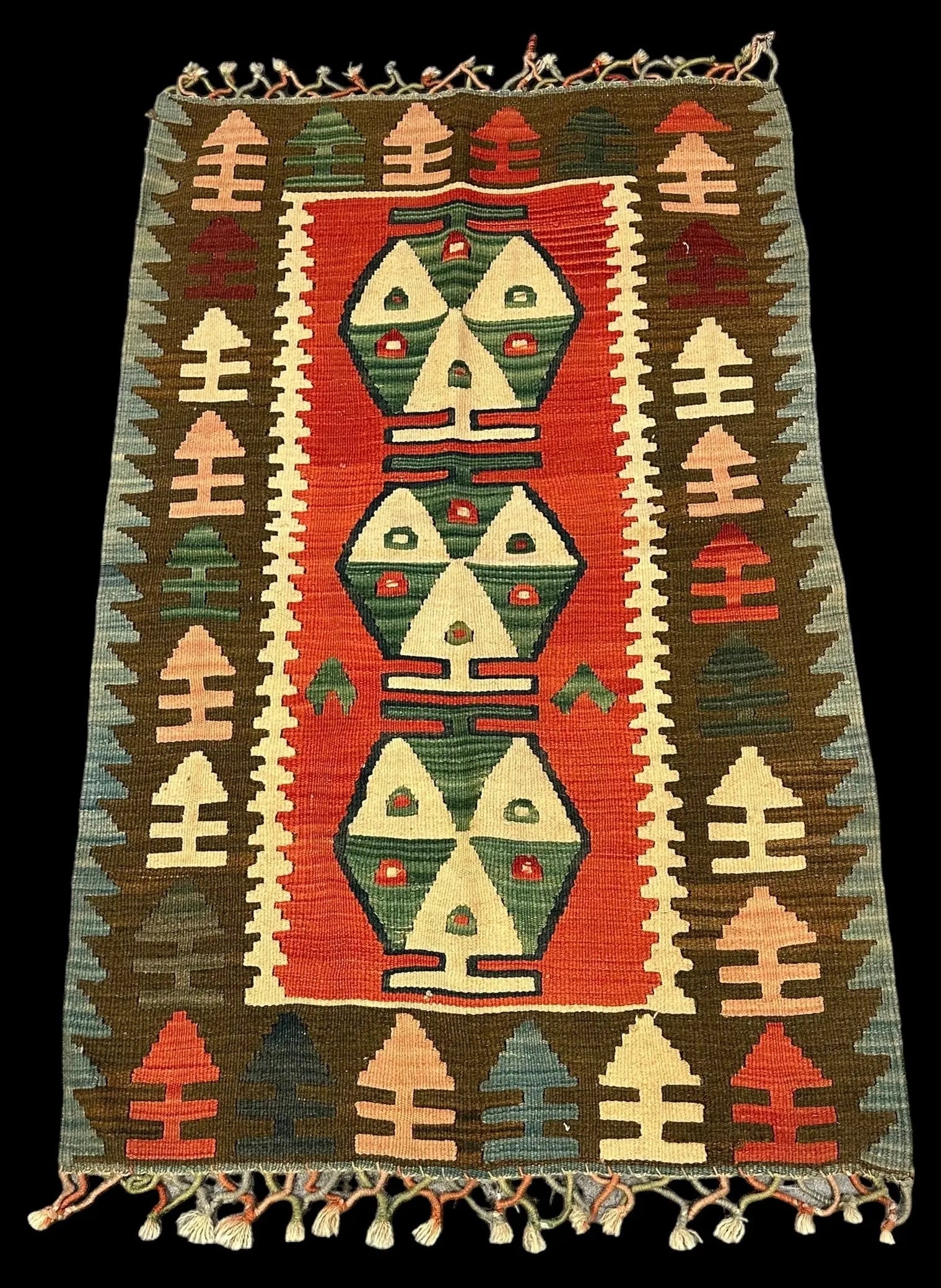 Handmade Vintage Wool Rug Multicolor Turkish Kilim Geometric Design 2'5 x 4' I Got Rugs