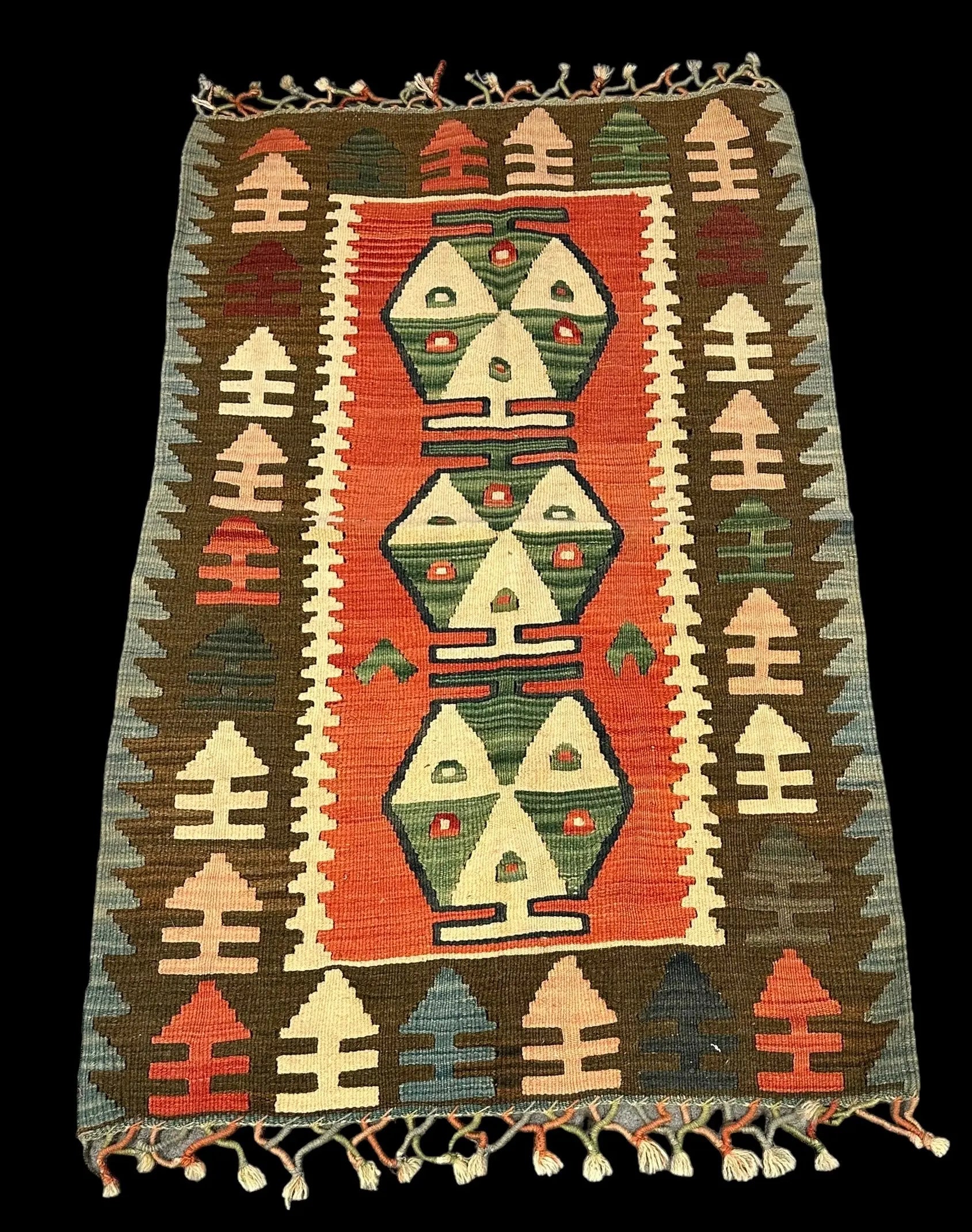 Handmade Vintage Wool Rug Multicolor Turkish Kilim Geometric Design 2'5 x 4' I Got Rugs