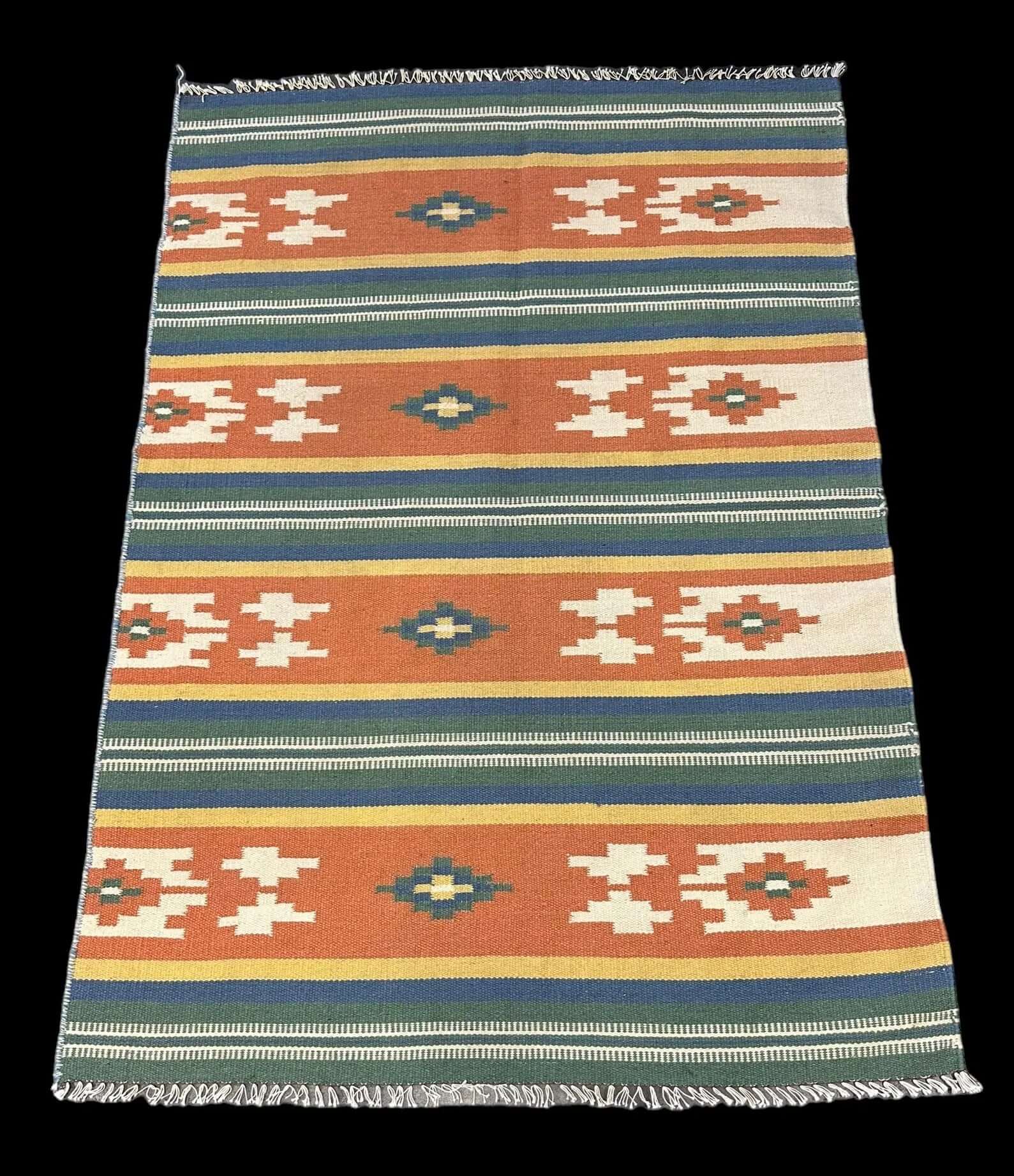 Handmade Vintage Wool Rug Multicolor Turkish Kilim Geometric Design 3'5 x 5' I Got Rugs Handmade Vintage Wool Rug Multicolor Turkish Kilim Geometric Design 3'5 x 5' I Got Rugs Handmade Vintage I Got Rugs