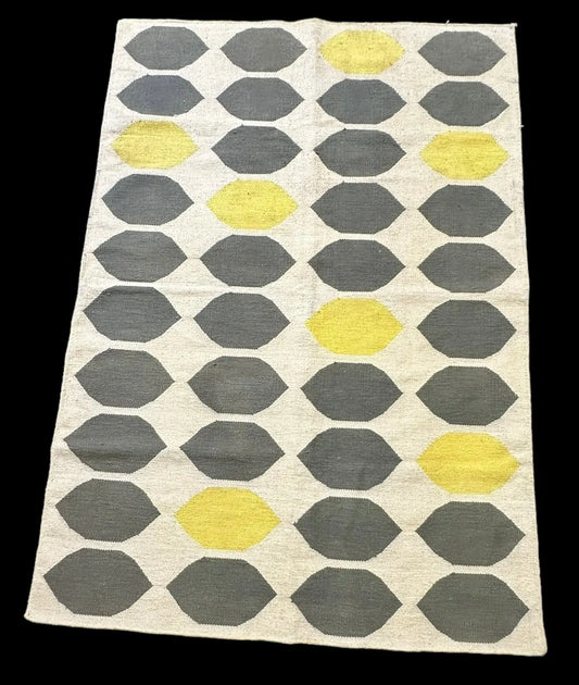Handmade Vintage Wool Rug Multicolor Turkish Kilim Geometric Pattern 4'4 x 6'5 I Got Rugs