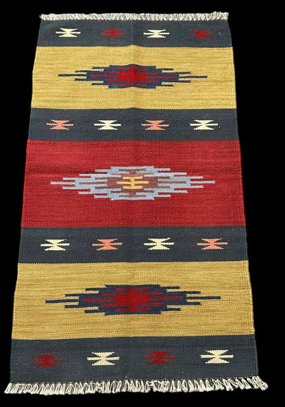 Handmade Vintage Wool Rug Multicolor Turkish Kilim Tribal Design 2'3 x 4' I Got Rugs