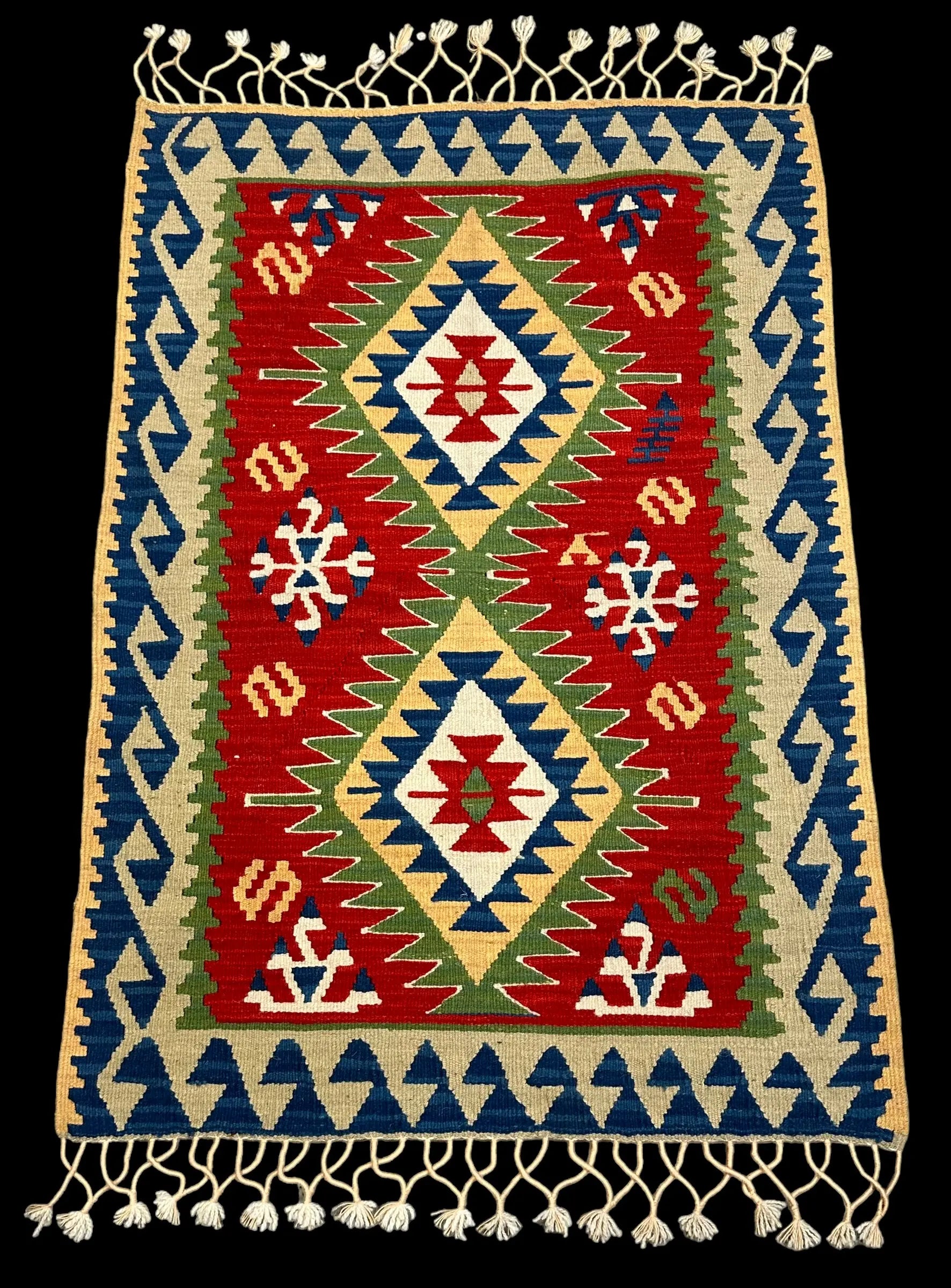 Handmade Vintage Wool Rug Multicolor Turkish Shabby Kilim Geometric 2'7 x 3'8 I Got Rugs