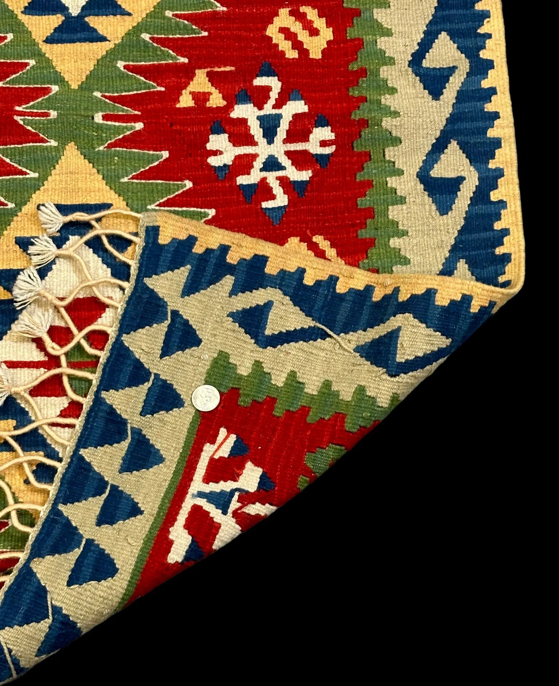 Handmade Vintage Wool Rug Multicolor Turkish Shabby Kilim Geometric 2'7 x 3'8 I Got Rugs