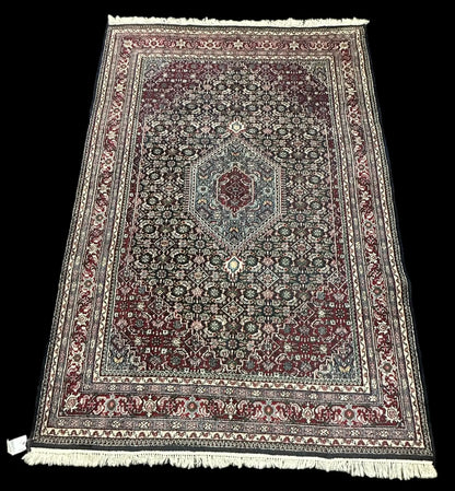 Handmade Vintage Wool Rug Persian Bidjar Design in Dark Colors 6'2 x 9' I Got Rugs
