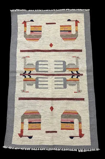 Handmade Vintage Wool Rug Persian Kilim Multicolor Animal Pictorial 2'9 x 4'7 I Got Rugs