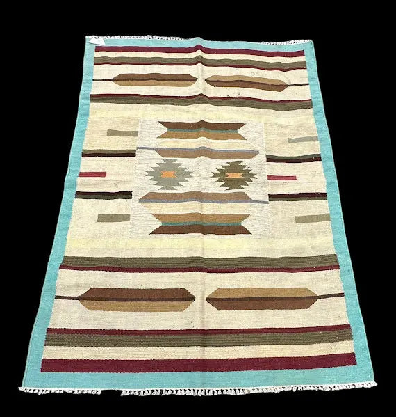 Handmade Vintage Wool Rug Persian Kilim Tribal Design Multicolor 4'3 x 6'4 I Got Rugs