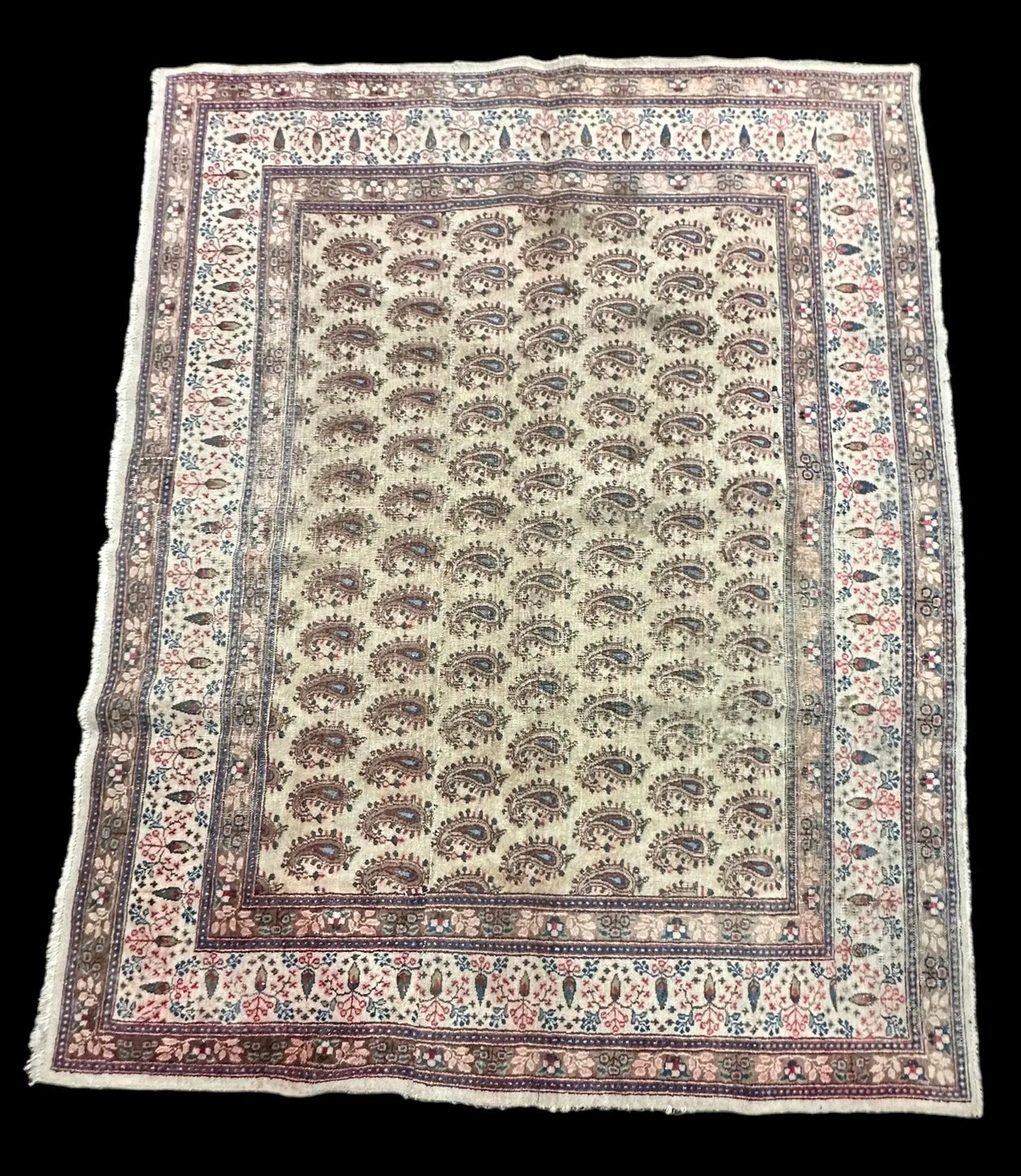 Handmade Vintage Wool Rug Persian Oriental Design in Light Colors 6' x 7'6 I Got Rugs