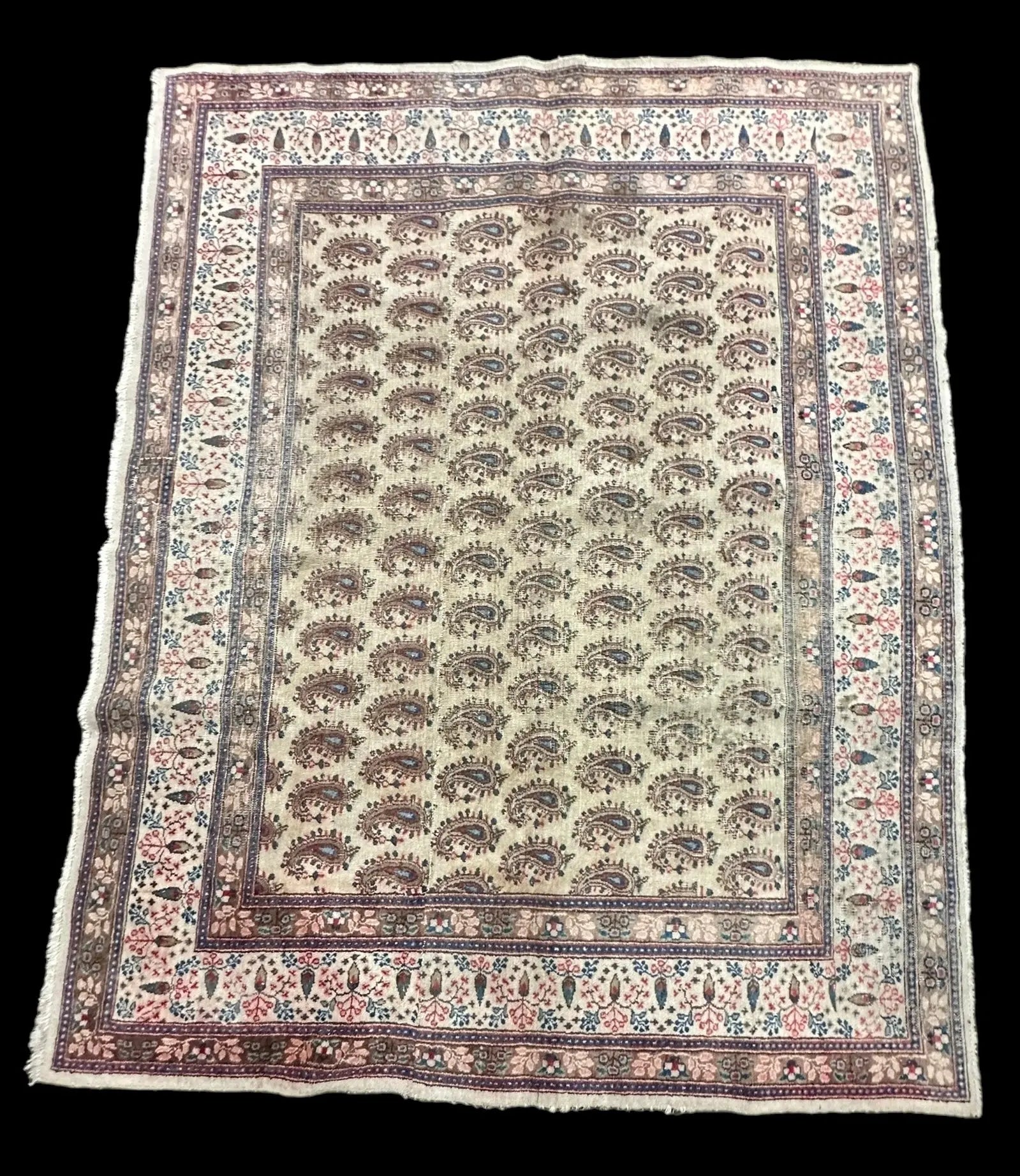 Handmade Vintage Wool Rug Persian Oriental Design in Light Colors 6' x 7'6 I Got Rugs