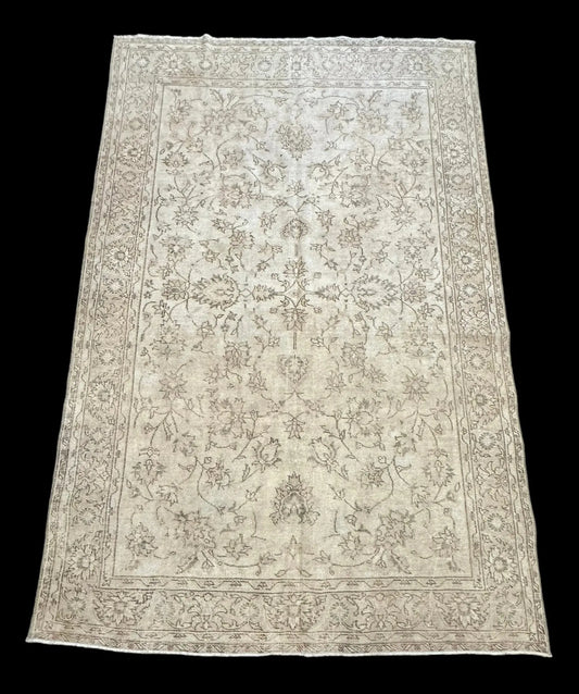 Handmade Vintage Wool Rug Persian Tabriz Floral Pattern in Muted Colors 6'3 x 9'8 I Got Rugs