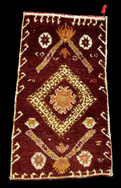 Handmade Vintage Wool Rug Red Moroccan Oriental Design 1'5 x 2'5 I Got Rugs