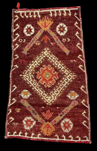 Handmade Vintage Wool Rug Red Moroccan Oriental Design 1'5 x 2'5 I Got Rugs