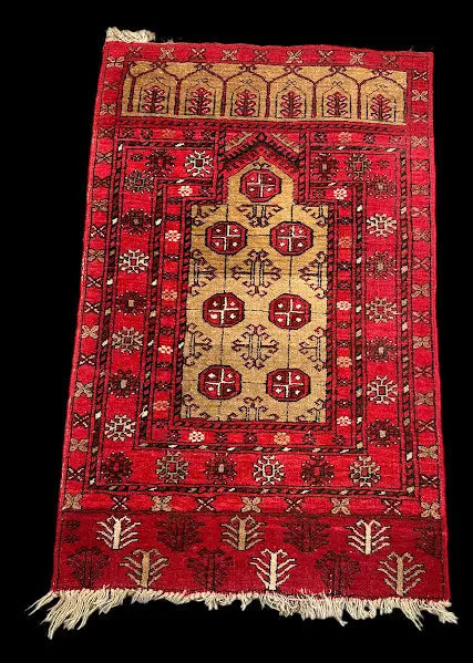 Handmade Vintage Wool Rug Red Persian Oriental Prayer Rug 2'6 x 4'11 I Got Rugs