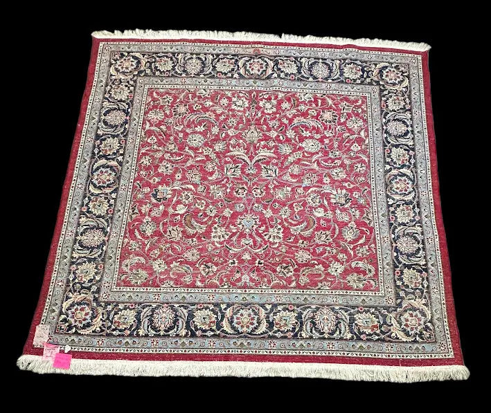 Handmade Vintage Wool Rug Red Persian Tabriz Floral Print 6'8 x 6'5 I Got Rugs