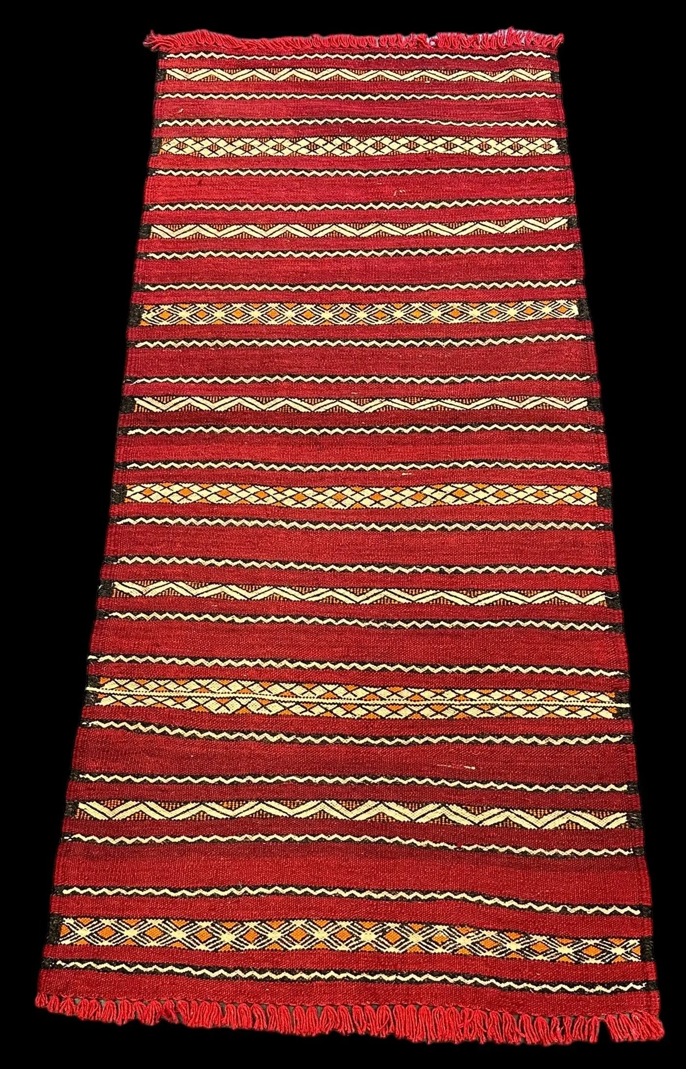Handmade Vintage Wool Rug Red Tribal Moroccan Kilim 2'2 x 4'8 I Got Rugs