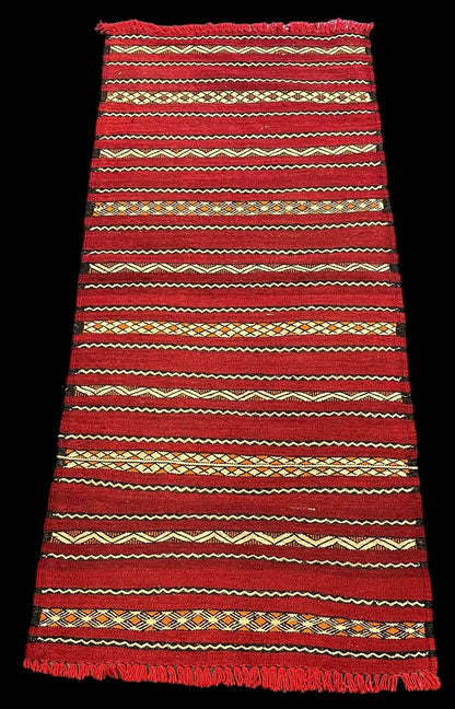 Handmade Vintage Wool Rug Red Tribal Moroccan Kilim 2'2 x 4'8 I Got Rugs