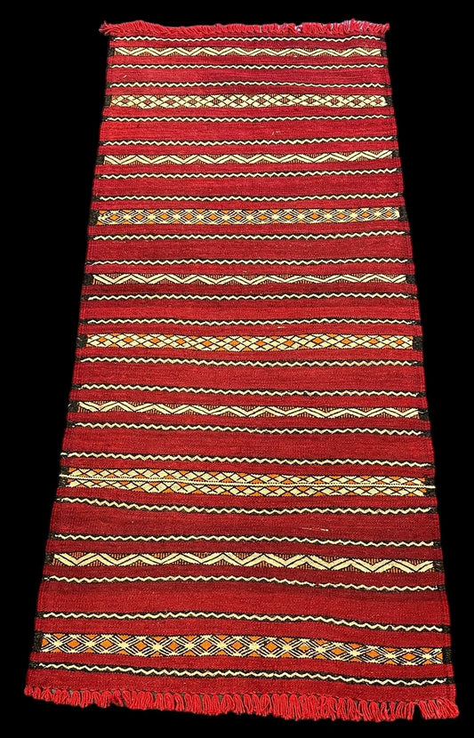 Handmade Vintage Wool Rug Red Tribal Moroccan Kilim 2'2 x 4'8 I Got Rugs