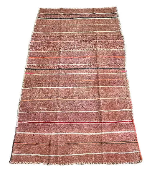 Handmade Vintage Wool Rug Red Turkish Kilim Striped Pattern 4'3 x 7'4 I Got Rugs