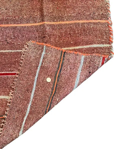 Handmade Vintage Wool Rug Red Turkish Kilim Striped Pattern 4'3 x 7'4 I Got Rugs