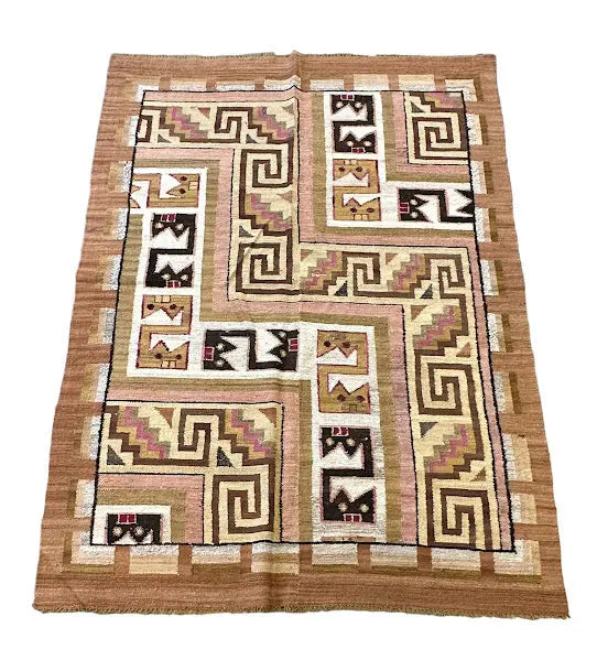 Handmade Vintage Wool Rug Scandinavian Kilim Multicolor Design 4'1 x 5'9 I Got Rugs