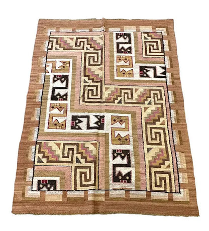 Handmade Vintage Wool Rug Scandinavian Kilim Multicolor Design 4'1 x 5'9 I Got Rugs
