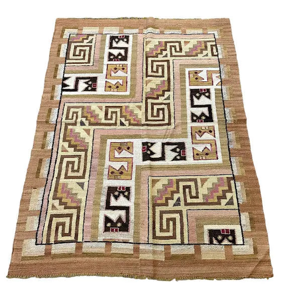 Handmade Vintage Wool Rug Scandinavian Kilim Multicolor Design 4'1 x 5'9 I Got Rugs