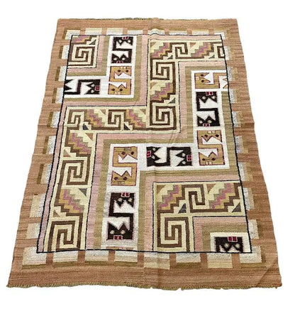Handmade Vintage Wool Rug Scandinavian Kilim Multicolor Design 4'1 x 5'9 I Got Rugs