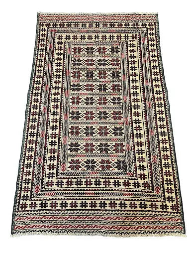 Handmade Vintage Wool Rug Shirvan Kilim Multicolor 3'8 x 6'3 I Got Rugs