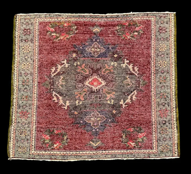 Handmade Vintage Wool Rug Stunning Red Turkish Oriental Design 2'3 x 2' I Got Rugs