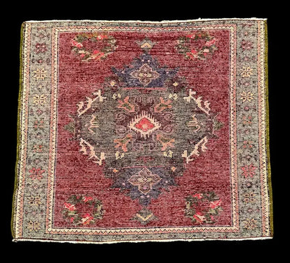 Handmade Vintage Wool Rug Stunning Red Turkish Oriental Design 2'3 x 2' I Got Rugs