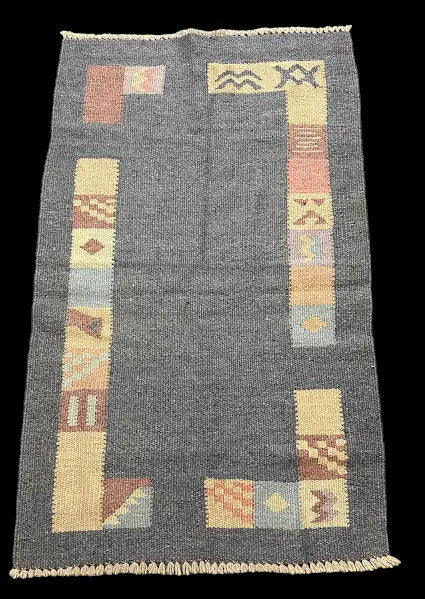 Handmade Vintage Wool Rug Swedish Kilim Blue Oriental Design 3'1 x 5'2 I Got Rugs