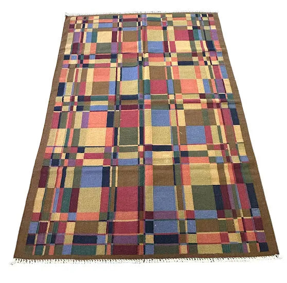 Handmade Vintage Wool Rug Swedish Multicolor Modern Flatweave Design 5'3 x 7'9 I Got Rugs
