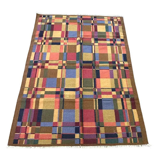 Handmade Vintage Wool Rug Swedish Multicolor Modern Flatweave Design 5'3 x 7'9 I Got Rugs