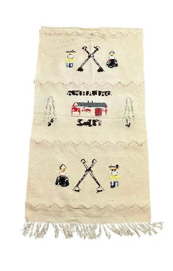 Handmade Vintage Wool Rug Swedish Pictorial Design Ivory 2'2 x 4' I Got Rugs