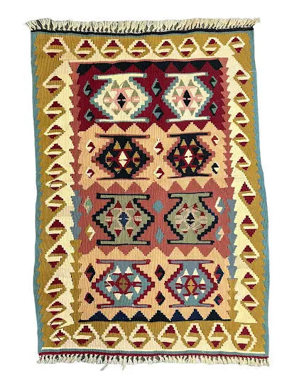Handmade Vintage Wool Rug Turkish Anatolian Tribal Design Multicolor 2'6 x 3'8 - I Got Rugs Handmade Vintage Wool Rug Turkish Anatolian Tribal Design Multicolor 2'6 x 3'8 I Got Rugs Handmade Vintage I Got Rugs  160.00