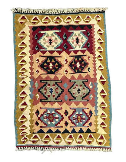Handmade Vintage Wool Rug Turkish Anatolian Tribal Design Multicolor 2'6 x 3'8 - I Got Rugs Handmade Vintage Wool Rug Turkish Anatolian Tribal Design Multicolor 2'6 x 3'8 I Got Rugs Handmade Vintage I Got Rugs  160.00