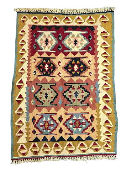 Handmade Vintage Wool Rug Turkish Anatolian Tribal Design Multicolor 2'6 x 3'8 - I Got Rugs Handmade Vintage Wool Rug Turkish Anatolian Tribal Design Multicolor 2'6 x 3'8 I Got Rugs Handmade Vintage I Got Rugs  160.00