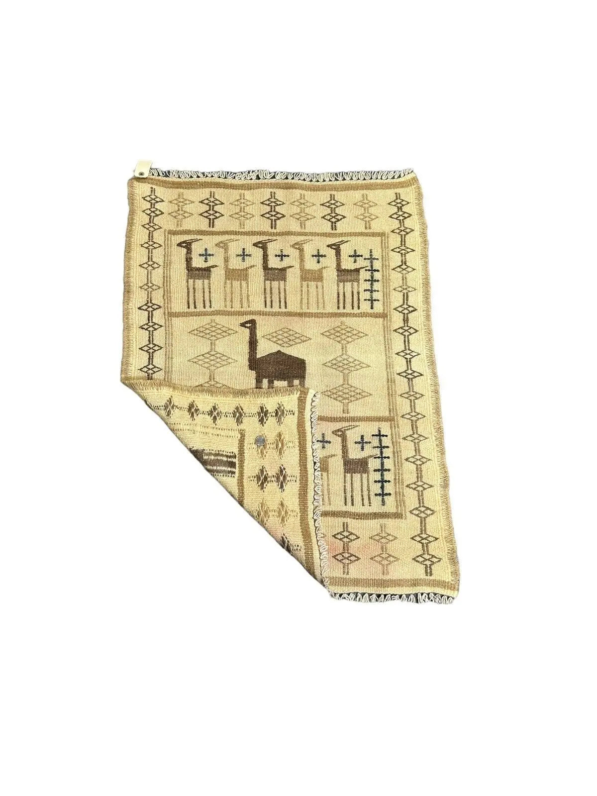 Handmade Vintage Wool Rug Turkish Flat Weave Camel Pictorial Beige 2'5 x 3'4 I Got Rugs