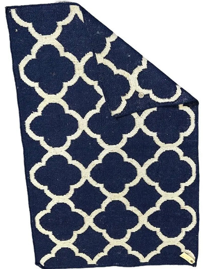Handmade Vintage Wool Rug Turkish Flatweave Design Blue 2'7 x 4' I Got Rugs