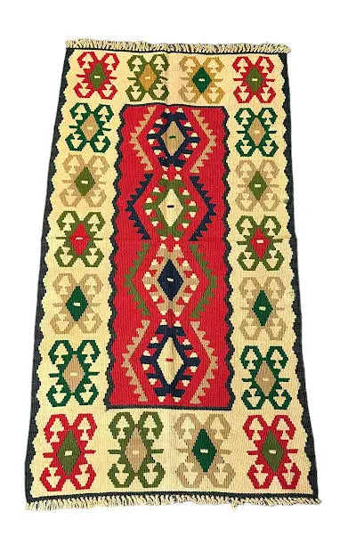Handmade Vintage Wool Rug Turkish Flatweave Geometric Design 2'3 x 4'4 I Got Rugs