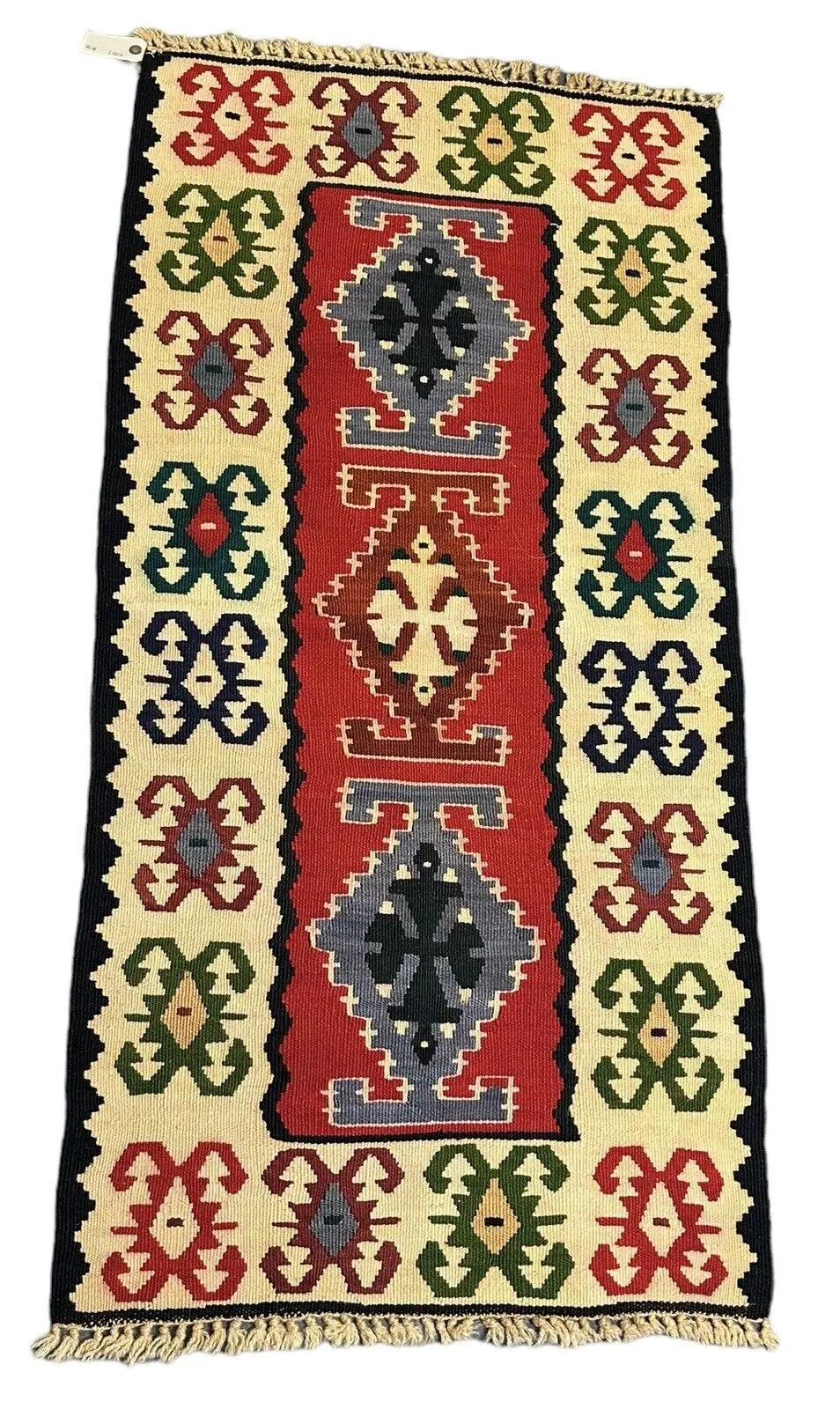 Handmade Vintage Wool Rug Turkish Flatweave Multicolor Geometric Design 2'3 x 4'6 I Got Rugs