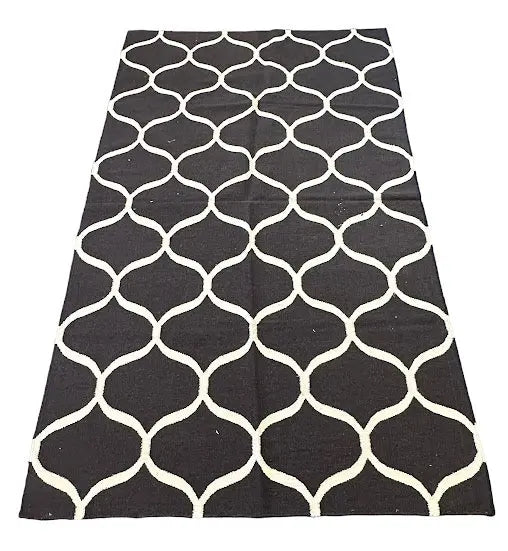 Handmade Vintage Wool Rug Turkish Geometric Design Brown 4'5 x 7'11 I Got Rugs