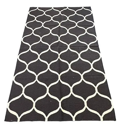 Handmade Vintage Wool Rug Turkish Geometric Design Brown 4'5 x 7'11 I Got Rugs