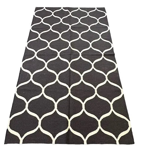Handmade Vintage Wool Rug Turkish Geometric Design Brown 4'5 x 7'11 I Got Rugs