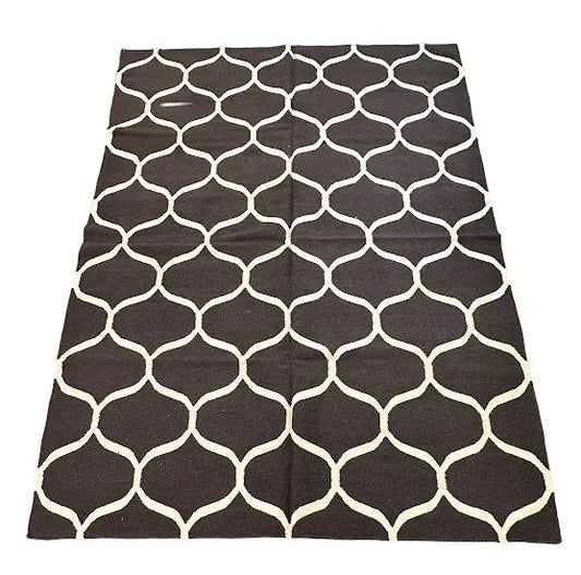 Handmade Vintage Wool Rug Turkish Geometric Design Brown 5'8 x 7'10 I Got Rugs
