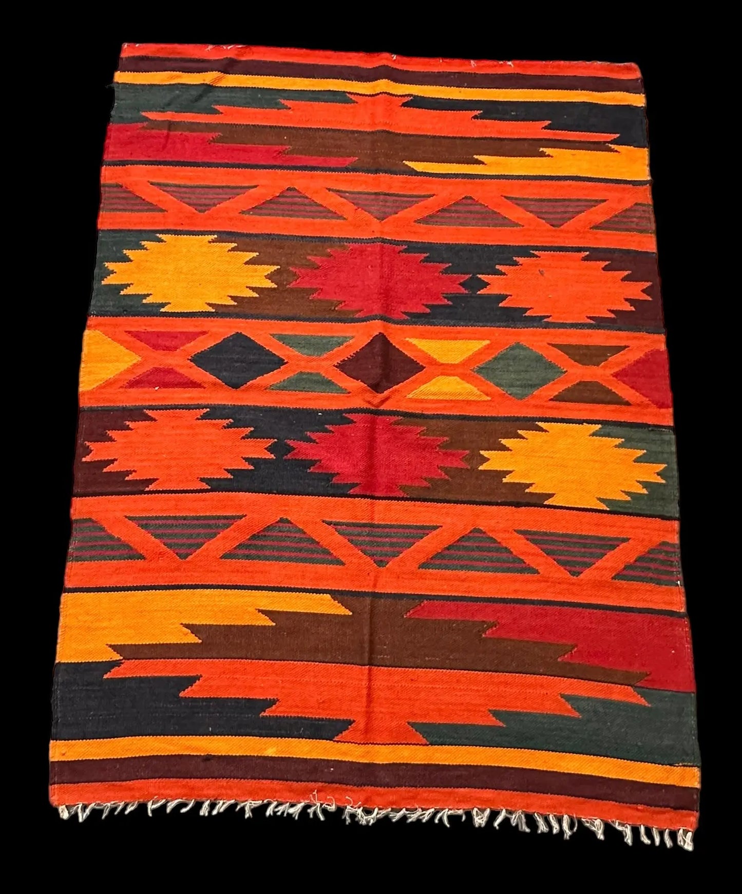 Handmade Vintage Wool Rug Turkish Kilim Bold Colors Tribal Design 3'7 x 4'10 I Got Rugs