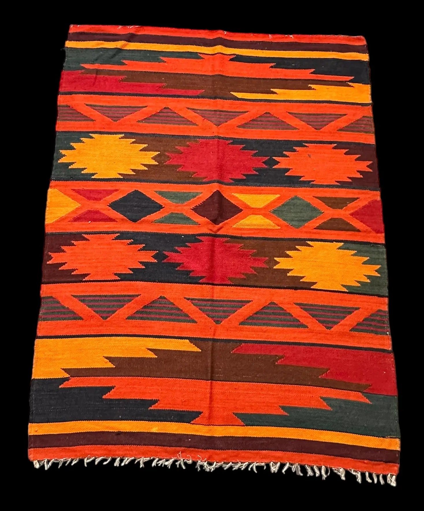 Handmade Vintage Wool Rug Turkish Kilim Bold Colors Tribal Design 3'7 x 4'10 I Got Rugs